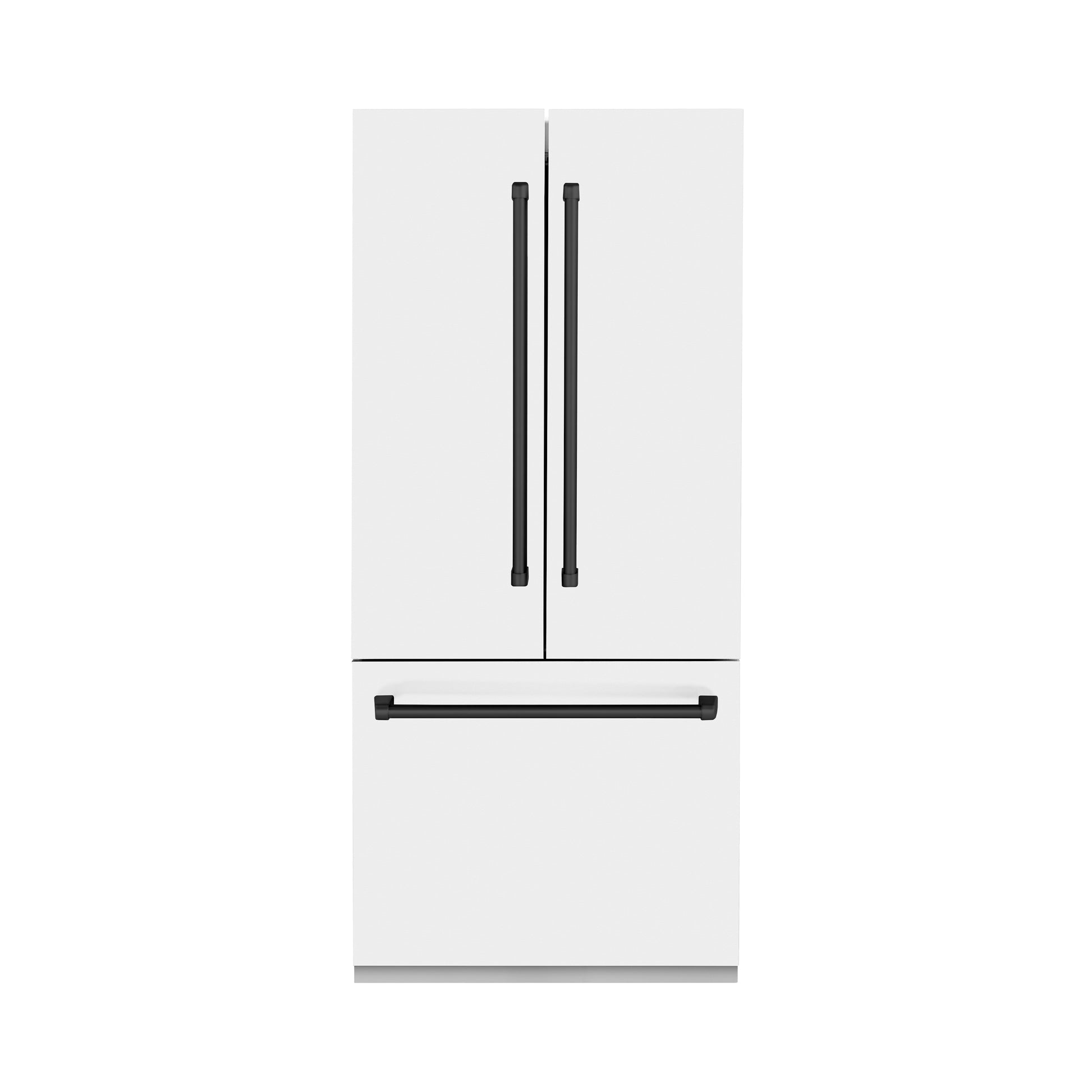 ZLINE Autograph Edition 36 in. 19.6 cu. ft. Built-in 3-Door French Door Refrigerator with Internal Water and Ice Dispenser in White Matte with Matte Black Accents (RBIVZ-WM-36-MB) 