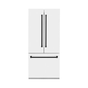 ZLINE Autograph Edition 36 in. 19.6 cu. ft. Built-in 3-Door French Door Refrigerator with Internal Water and Ice Dispenser in White Matte with Matte Black Accents (RBIVZ-WM-36-MB) 