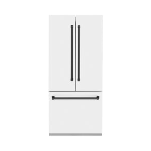 ZLINE Autograph Edition 36 in. 19.6 cu. ft. Built-in 3-Door French Door Refrigerator with Internal Water and Ice Dispenser in White Matte with Matte Black Accents (RBIVZ-WM-36-MB) 