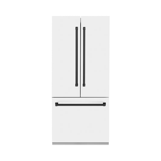 ZLINE Autograph Edition 36 in. 19.6 cu. ft. Built-in 3-Door French Door Refrigerator with Internal Water and Ice Dispenser in White Matte with Matte Black Accents (RBIVZ-WM-36-MB) 