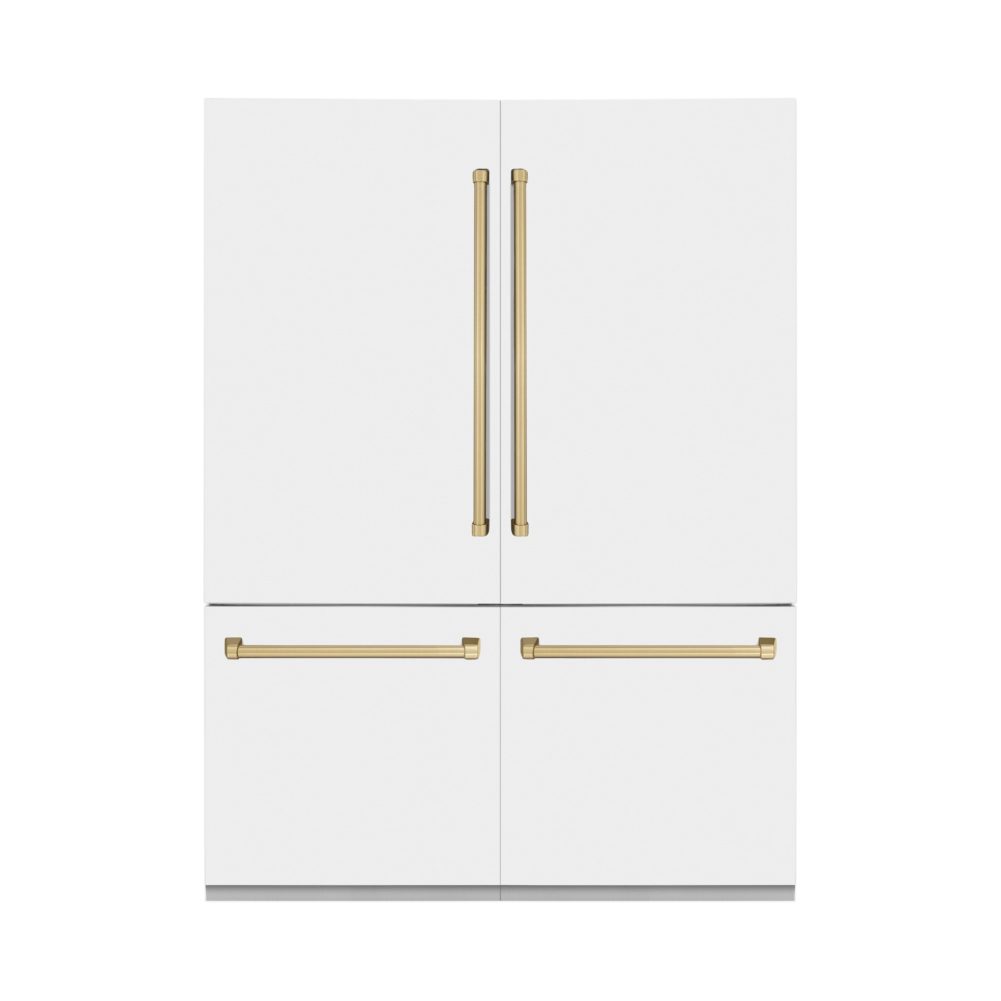 ZLINE Autograph Edition 60 in. 32.2 cu. ft. Built-in 4-Door French Door Refrigerator with Internal Water and Ice Dispenser in White Matte with Champagne Bronze Accents (RBIVZ-WM-60-CB)