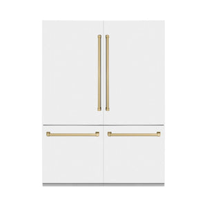 ZLINE Autograph Edition 60 in. 32.2 cu. ft. Built-in 4-Door French Door Refrigerator with Internal Water and Ice Dispenser in White Matte with Champagne Bronze Accents (RBIVZ-WM-60-CB)