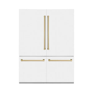 ZLINE Autograph Edition 60 in. 32.2 cu. ft. French Door Built-In Bottom Freezer Refrigerator with Water Dispenser and Ice Maker in White Matte with Champagne Bronze Accents (RBIVZ-WM-60-CB) main image.