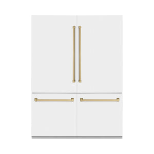 ZLINE Autograph Edition 60 in. 32.2 cu. ft. Built-in 4-Door French Door Refrigerator with Internal Water and Ice Dispenser in White Matte with Champagne Bronze Accents (RBIVZ-WM-60-CB)