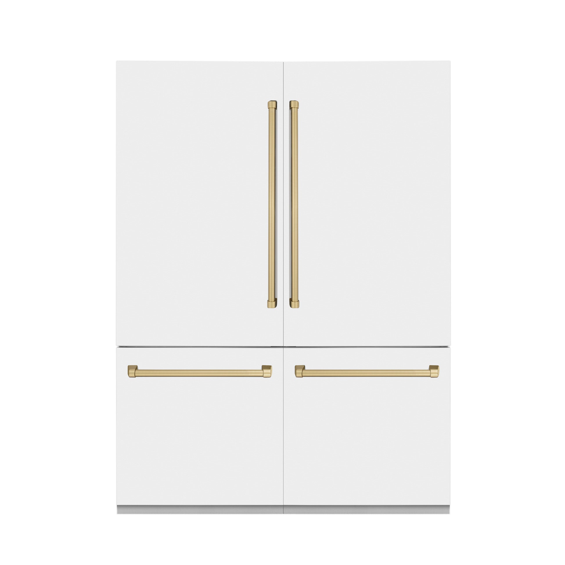 ZLINE Autograph Edition 60 in. 32.2 cu. ft. Built-in 4-Door French Door Refrigerator with Internal Water and Ice Dispenser in White Matte with Champagne Bronze Accents (RBIVZ-WM-60-CB)