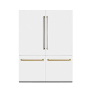 ZLINE Autograph Edition 60 in. 32.2 cu. ft. Built-in 4-Door French Door Refrigerator with Internal Water and Ice Dispenser in White Matte with Champagne Bronze Accents (RBIVZ-WM-60-CB)