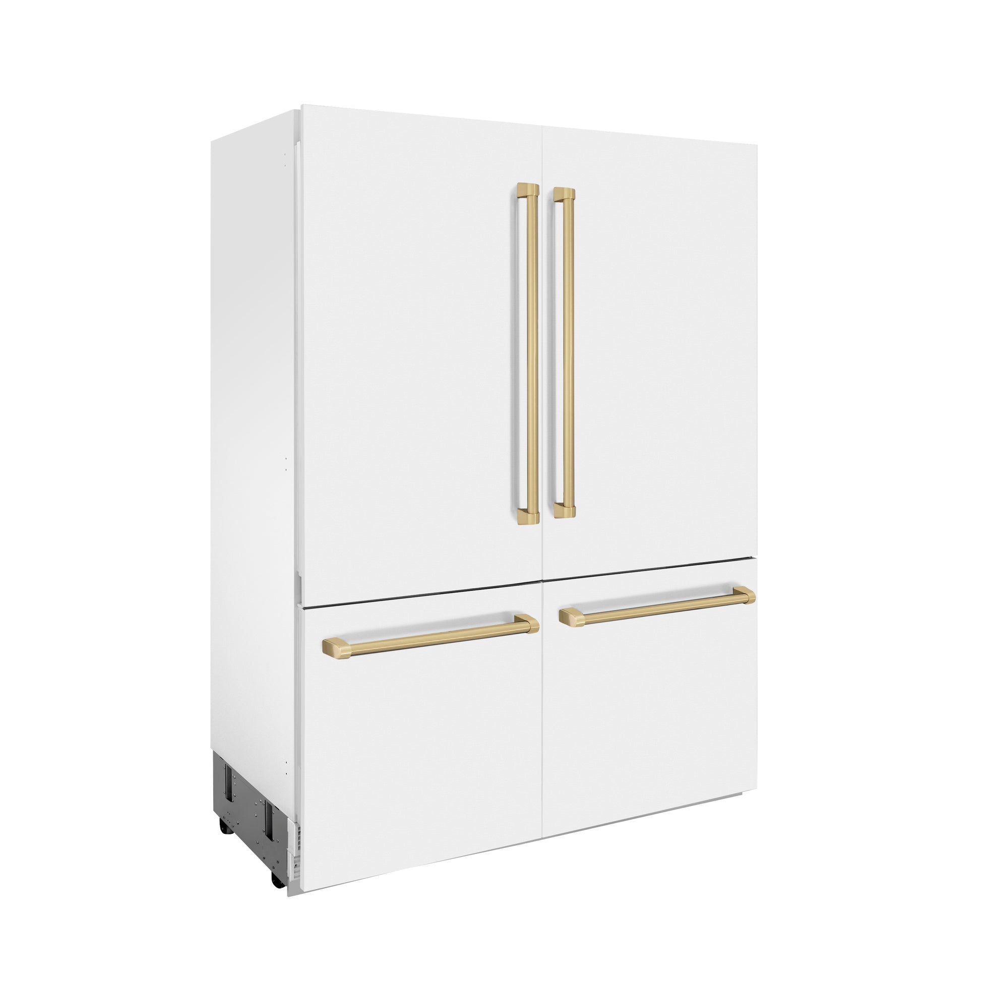 ZLINE Autograph Edition 60 in. 32.2 cu. ft. Built-in 4-Door French Door Refrigerator with Internal Water and Ice Dispenser in White Matte with Champagne Bronze Accents (RBIVZ-WM-60-CB)