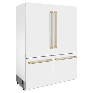 ZLINE Autograph Edition 60 in. 32.2 cu. ft. Built-in 4-Door French Door Refrigerator with Internal Water and Ice Dispenser in White Matte with Champagne Bronze Accents (RBIVZ-WM-60-CB)