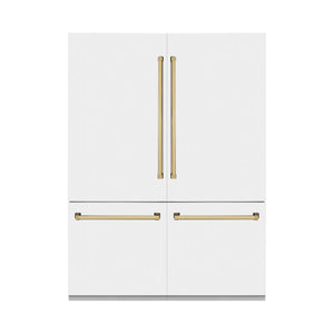 ZLINE Autograph Edition 60 in. 32.2 cu. ft. Built-in 4-Door French Door Refrigerator with Internal Water and Ice Dispenser in White Matte with Polished Gold Accents (RBIVZ-WM-60-G)
