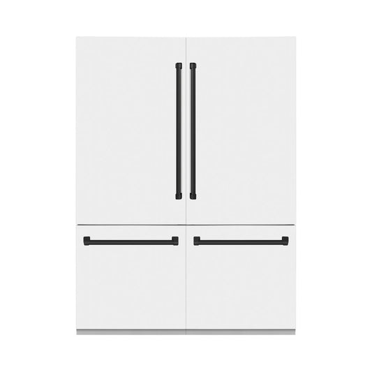 ZLINE Autograph Edition 60 in. 32.2 cu. ft. Built-in 4-Door French Door Refrigerator with Internal Water and Ice Dispenser in White Matte with Matte Black Accents (RBIVZ-WM-60-MB)