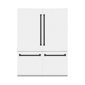 ZLINE Autograph Edition 60 in. 32.2 cu. ft. French Door Built-In Bottom Freezer Refrigerator with Water Dispenser and Ice Maker in White Matte with Matte Black Accents (RBIVZ-WM-60-MB) main image.