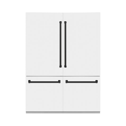 ZLINE Autograph Edition 60 in. 32.2 cu. ft. Built-in 4-Door French Door Refrigerator with Internal Water and Ice Dispenser in White Matte with Matte Black Accents (RBIVZ-WM-60-MB)