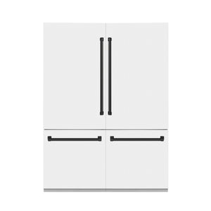 ZLINE Autograph Edition 60 in. 32.2 cu. ft. Built-in 4-Door French Door Refrigerator with Internal Water and Ice Dispenser in White Matte with Matte Black Accents (RBIVZ-WM-60-MB) front, closed.