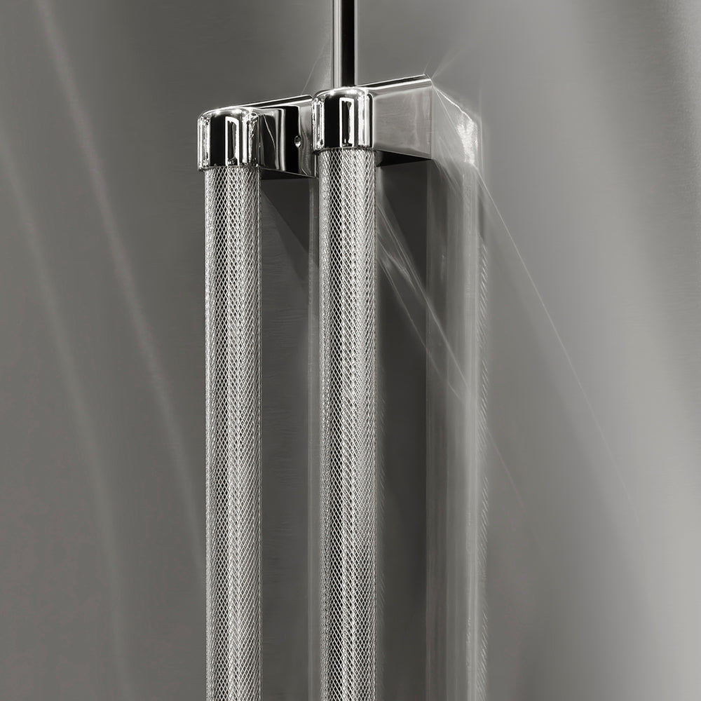 ZLINE Autograph Edition 36 in. Built-In Refrigerator Helix Handles (Set of 3) in Polished Nickel (RBIVHZ-K-PN-36) on appliance showing diamond knurled details.