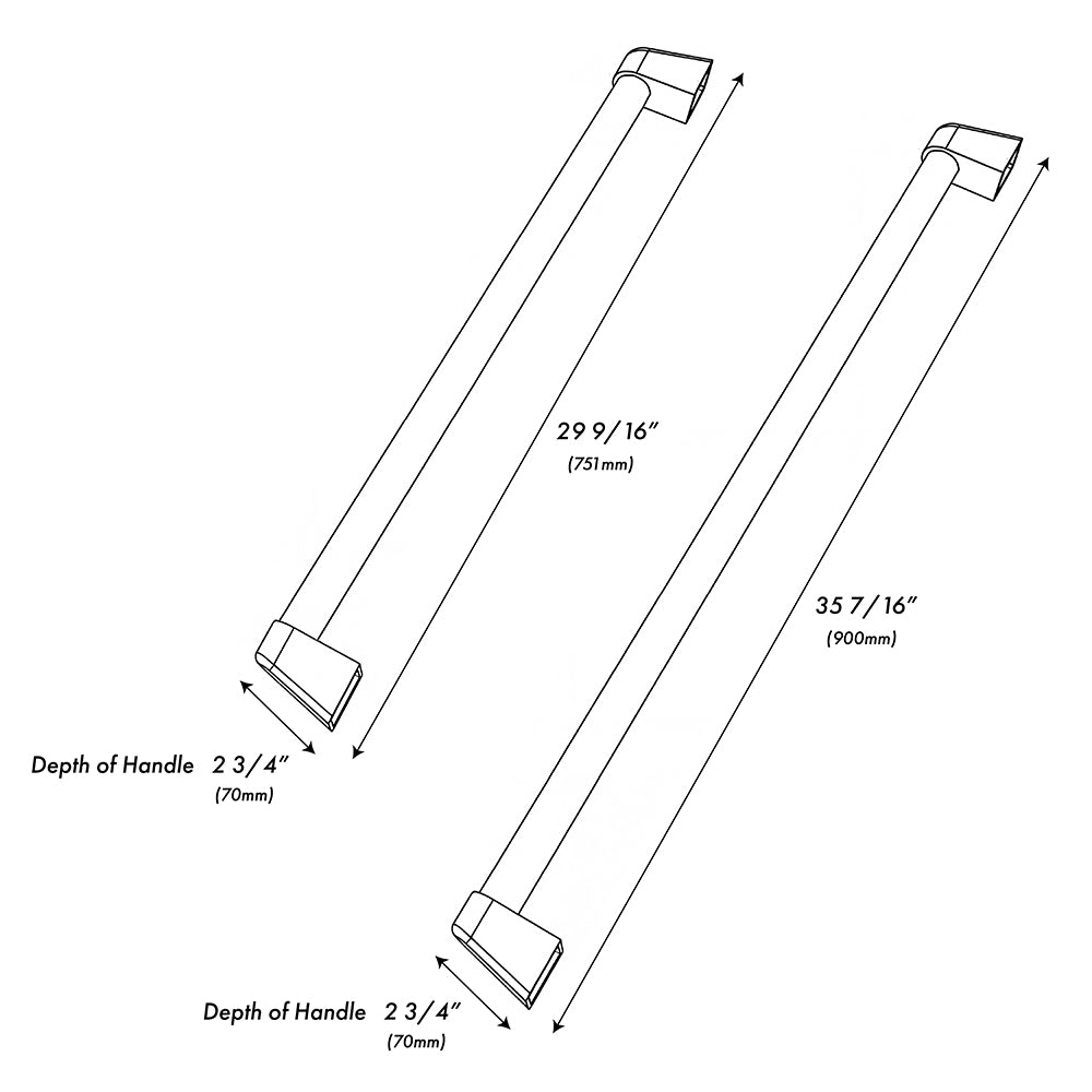 ZLINE 36 in. Built-In Refrigerator Helix Handles (Set of 3) in Stainless Steel (RBIVHZ-K-SS-36) dimensional diagram.