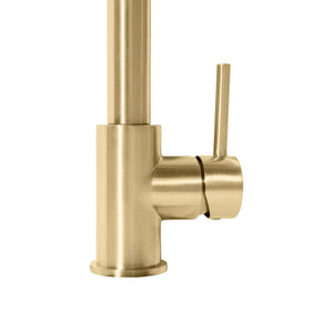 ZLINE Apollo Pull Down Spring Single Handle Kitchen Faucet in Champagne Bronze (APL-KF-CB) mount and handle.