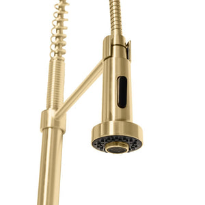 ZLINE Apollo Pull Down Spring Single Handle Kitchen Faucet in Champagne Bronze (APL-KF-CB) pull down spray wand.