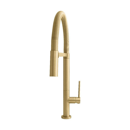 ZLINE Incline Pull Down Single Handle Kitchen Faucet in Champagne Bronze (INC-KF-CB) front.