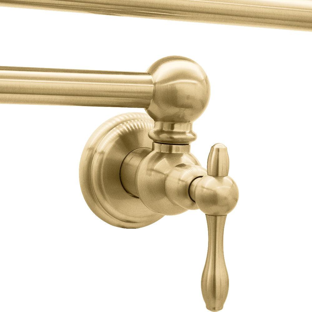 ZLINE Rembrandt Pot Filler in Champagne Bronze (REM-FPF-CB) lower handle and mount.