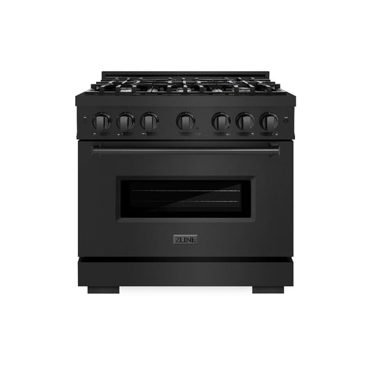 ZLINE 36 in. 5.2 cu. ft. Classic Dual Fuel Range with 6 Burner Gas Cooktop and Electric Convection Oven in Black Stainless Steel (CDRB-36) front, oven closed.