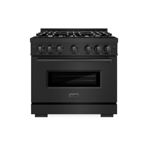 ZLINE 36 in. 5.2 cu. ft. Classic Dual Fuel Range with 6 Burner Gas Cooktop and Electric Convection Oven in Black Stainless Steel (CDRB-36) front.