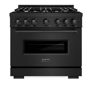 ZLINE 36 in. 5.2 cu. ft. Classic Dual Fuel Range with 6 Burner Gas Cooktop and Electric Convection Oven in Black Stainless Steel (CDRB-36) front, oven closed.