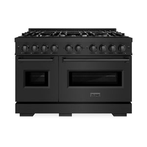 ZLINE 48 in. 6.7 cu. ft. Classic Double Oven Dual Fuel Range with 8 Burner Gas Cooktop in Black Stainless Steel (CDRB-48) front.