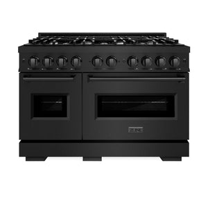 ZLINE 48 in. 6.7 cu. ft. Classic Double Oven Dual Fuel Range with 8 Burner Gas Cooktop in Black Stainless Steel (CDRB-48) front, oven closed.