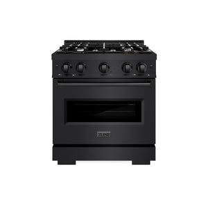 ZLINE 30 in. 4.2 cu. ft. Classic Gas Range with 4 Burner Cooktop and Convection Gas Oven in Black Stainless Steel (CGRB-30) front.