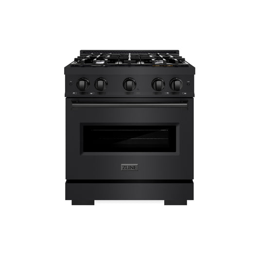 ZLINE 30 in. 4.2 cu. ft. Classic Gas Range with 4 Burner Cooktop and Convection Gas Oven in Black Stainless Steel (CGRB-30) front.