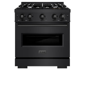 ZLINE 30 in. 4.2 cu. ft. Classic Gas Range with 4 Burner Cooktop and Convection Gas Oven in Black Stainless Steel (CGRB-30) front, oven closed.