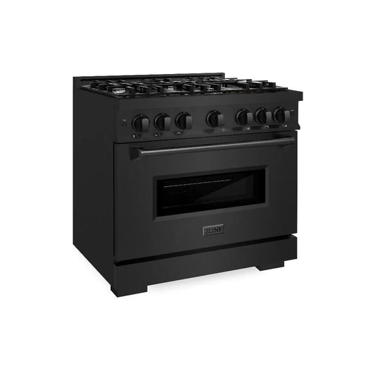 ZLINE 36 in. 5.2 cu. ft. Classic Gas Range with 6 Burner Cooktop and Convection Gas Oven in Black Stainless Steel (CGRB-36) main image.