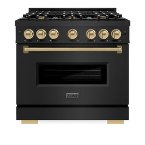 ZLINE Autograph Edition 36 in. 5.2 cu. ft. Classic Gas Range with 6 Burner Cooktop and Convection Gas Oven in Black Stainless Steel and Champagne Bronze Accents (CGRBZ-36-CB)