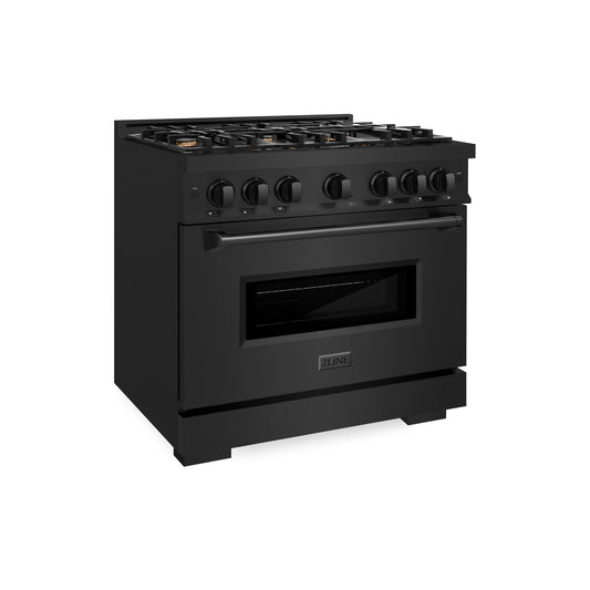 ZLINE 36 in. 5.2 cu. ft. Classic Dual Fuel Range with Gas Cooktop and Electric Convection Oven in Black Stainless Steel with 6 Brass Burners (CDRB-BR-36)