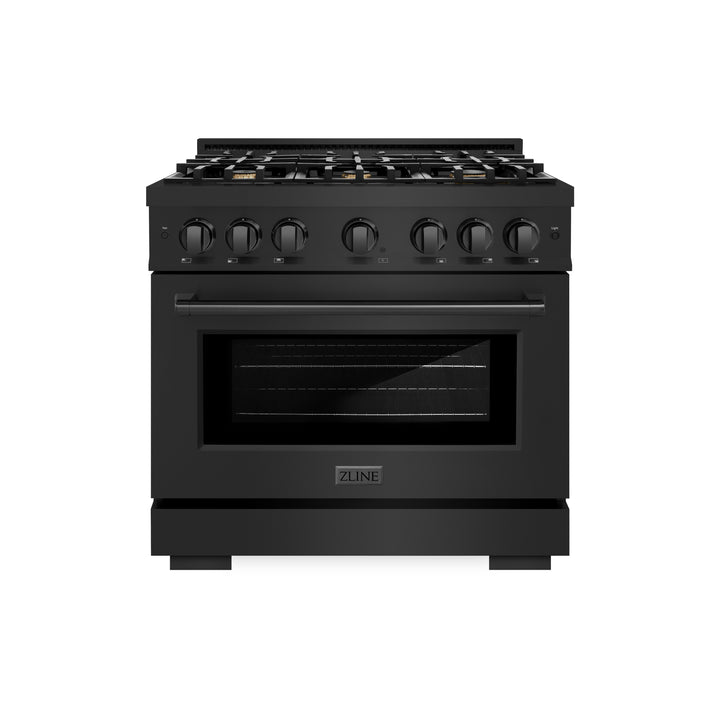 ZLINE 36 in. 5.2 cu. ft. Select Gas Range with Convection Gas Oven in Black Stainless Steel with 6 Brass Burners (HGRB-BR-36) front.