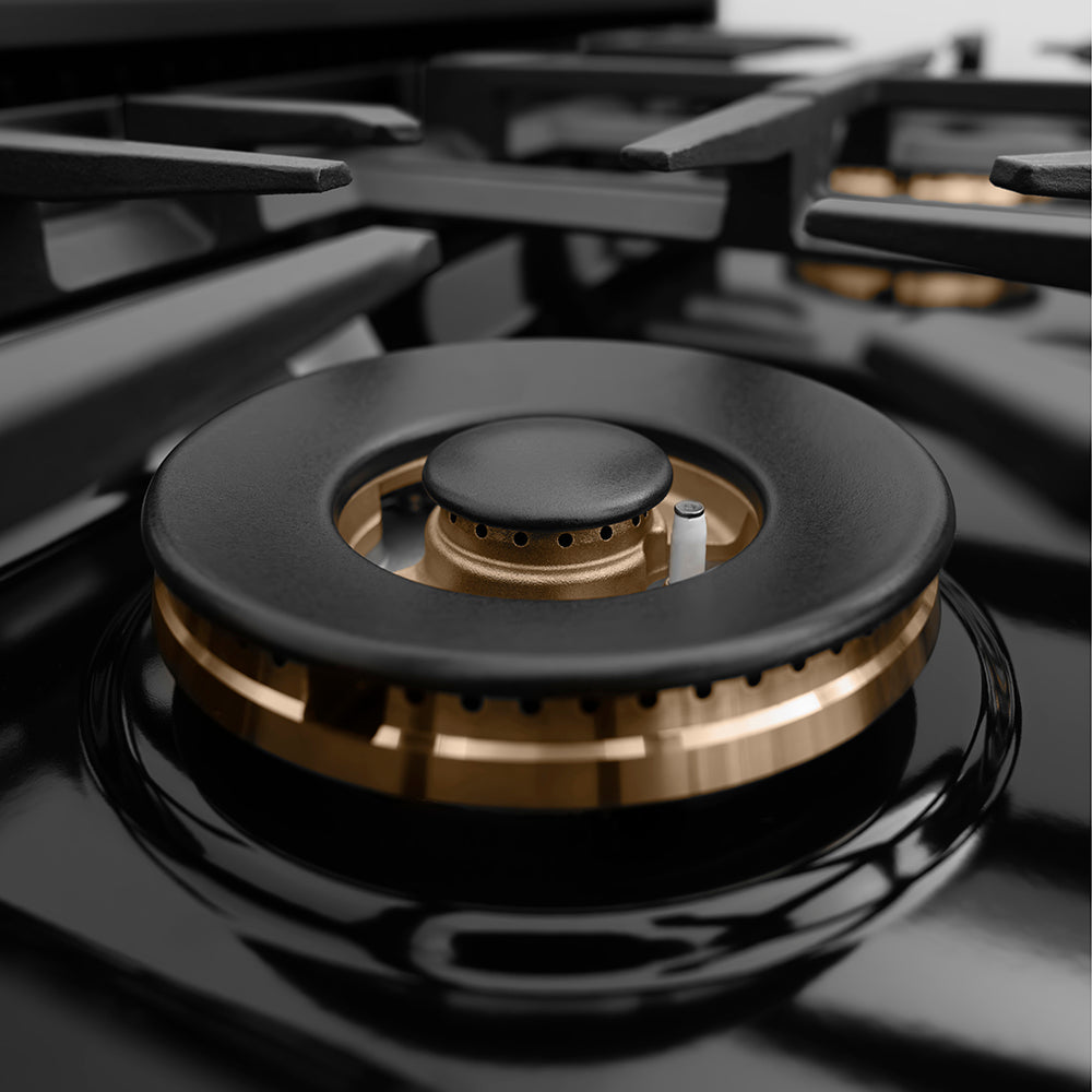 ZLINE 30 in. Classic Gas Rangetop with 4 Burner DuoPro™ Cooktop in Black Stainless Steel (PCRTB-30) DuoPro brass burner close-up.