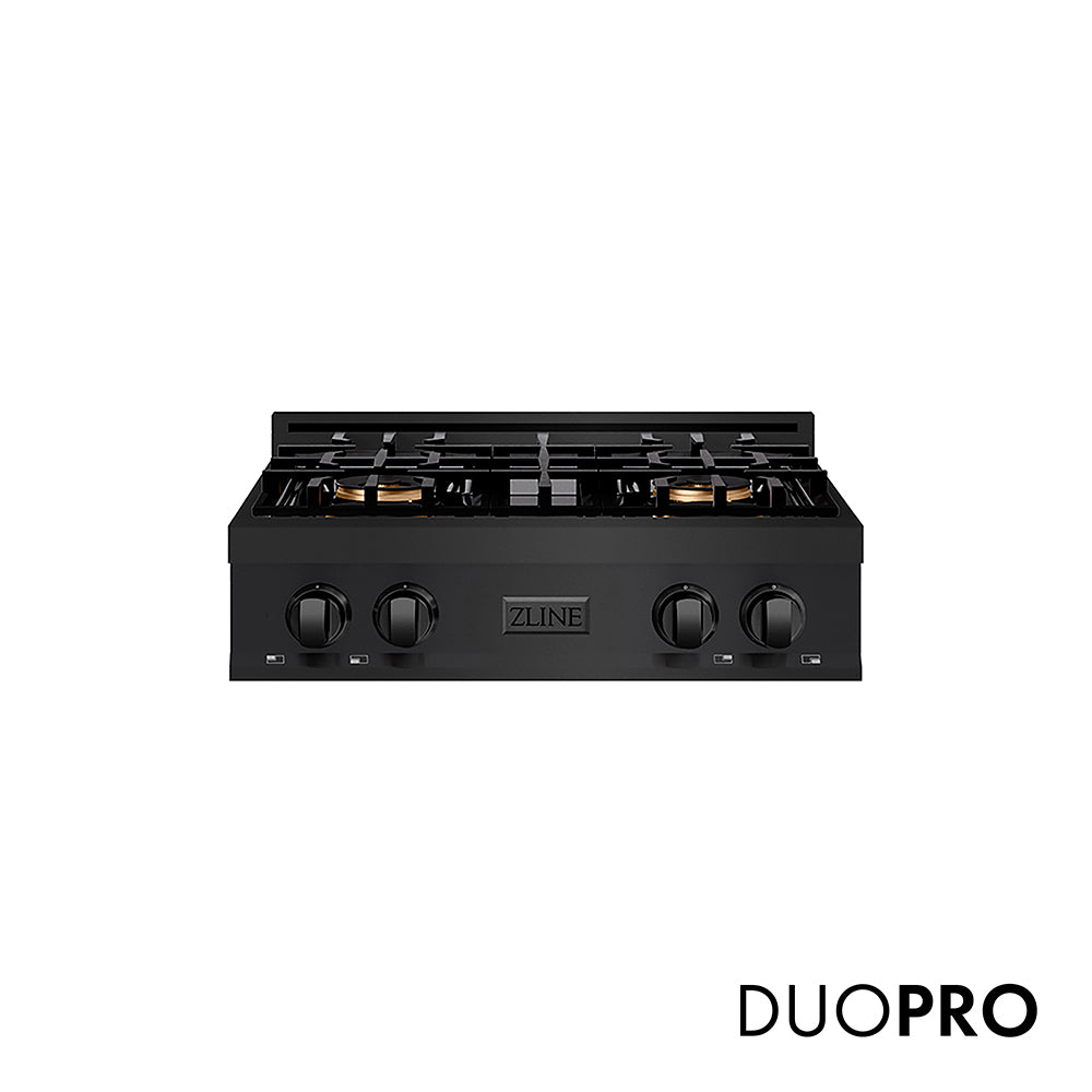 ZLINE 30 in. Classic Gas Rangetop with 4 Burner DuoPro™ Cooktop in Black Stainless Steel (PCRTB-30)