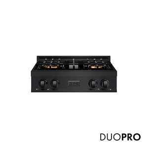 ZLINE 30 in. Classic Gas Rangetop with 4 Burner DuoPro™ Cooktop in Black Stainless Steel (PCRTB-30)
