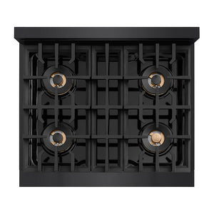 ZLINE Autograph Edition 30 in. Classic Gas Rangetop with 4 Burner DuoPro™ Cooktop in Black Stainless Steel and Polished Gold Accents (PCRTBZ-30-G)