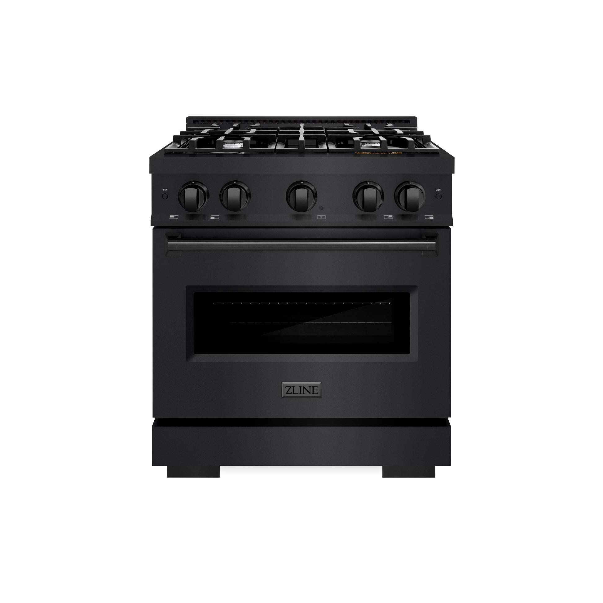 ZLINE 30 in. 4.2 cu. ft. Classic Dual Fuel Range with 4 Burner Gas Cooktop and Electric Convection Oven in Black Stainless Steel (CDRB-30) front.