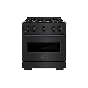 ZLINE 30 in. 4.2 cu. ft. Classic Dual Fuel Range with 4 Burner Gas Cooktop and Electric Convection Oven in Black Stainless Steel (CDRB-30) front, oven closed.