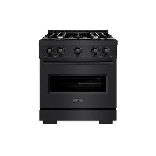 ZLINE 30 in. 4.2 cu. ft. Classic Dual Fuel Range with 4 Burner Gas Cooktop and Electric Convection Oven in Black Stainless Steel (CDRB-30) front, oven closed.