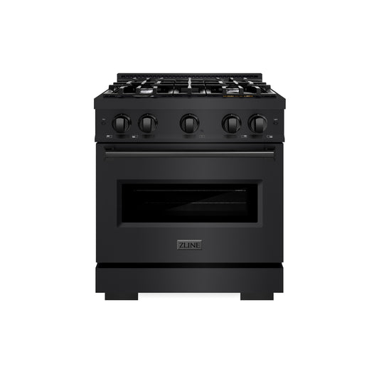 ZLINE 30 in. 4.2 cu. ft. Classic Dual Fuel Range with 4 Burner Gas Cooktop and Electric Convection Oven in Black Stainless Steel (CDRB-30) front.