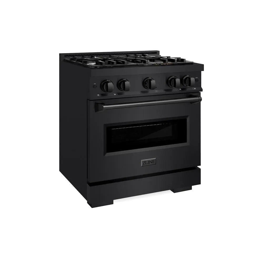 ZLINE 30 in. 4.2 cu. ft. Classic Dual Fuel Range with 4 Burner Gas Cooktop and Electric Convection Oven in Black Stainless Steel (CDRB-30) main image.