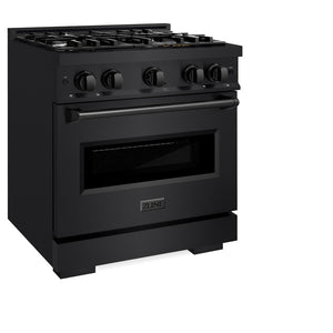 ZLINE 30 in. 4.2 cu. ft. Classic Dual Fuel Range with 4 Burner Gas Cooktop and Electric Convection Oven in Black Stainless Steel (CDRB-30) side, oven closed.