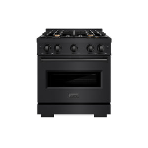 ZLINE 30 in. 4.2 cu. ft. Classic Gas Range with Convection Gas Oven in Black Stainless Steel with 4 Brass Burners (CGRB-BR-30) front.