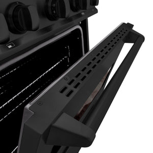 ZLINE 30 in. 4.2 cu. ft. Classic Dual Fuel Range with 4 Burner Gas Cooktop and Electric Convection Oven in Black Stainless Steel (CDRB-30) oven door detail.