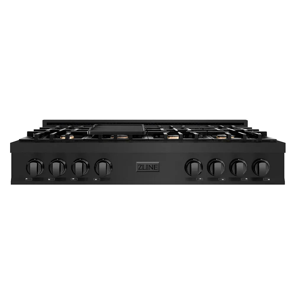 ZLINE 48 in. Classic Gas Rangetop with 8 Brass Burners and Porcelain Cooktop in Black Stainless Steel (RTB-BR-48) main image.