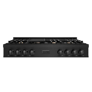 ZLINE 48 in. Classic Gas Rangetop with 8 Brass Burners and Porcelain Cooktop in Black Stainless Steel (RTB-BR-48) main image.