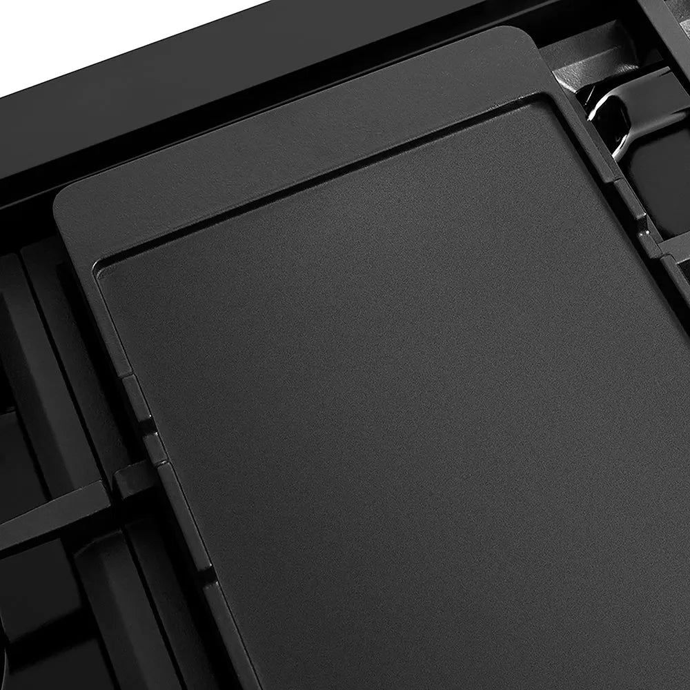 ZLINE 48 in. Classic Gas Rangetop with 8 Burners and Porcelain Cooktop in Black Stainless Steel (RTB2-48) reversible griddle flat side.